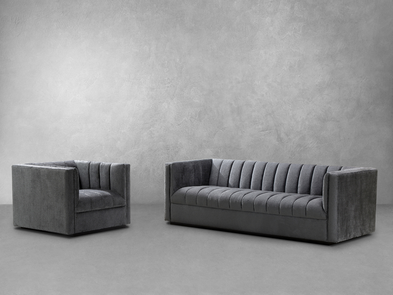 Lavish Upholstered Fabric Channel 2-pc Sofa and Chair Set