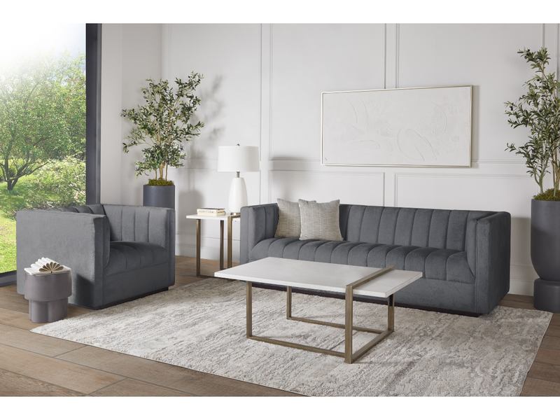 Lavish Upholstered Fabric Channel 2-pc Sofa and Chair Set