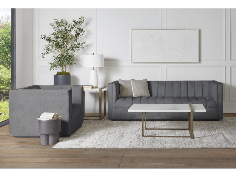 Lavish Upholstered Fabric Channel 2-pc Sofa and Chair Set