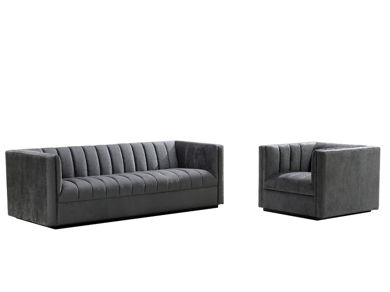Lavish Upholstered Fabric Channel 2-pc Sofa and Chair Set