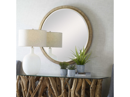 Abbyson Home Pania Round Rattan Mirror