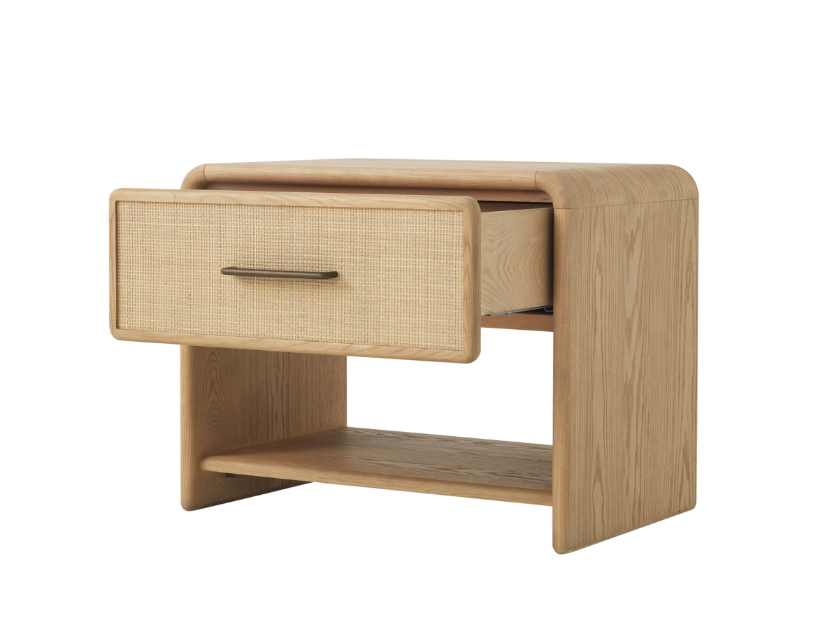 JoJo Fletcher Pauline 1-Drawer Oak & Natural Cane Nightstand - Blonde