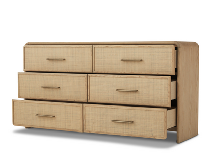 JoJo Fletcher Pauline 6-Drawer Oak & Natural Cane Dresser - Blonde