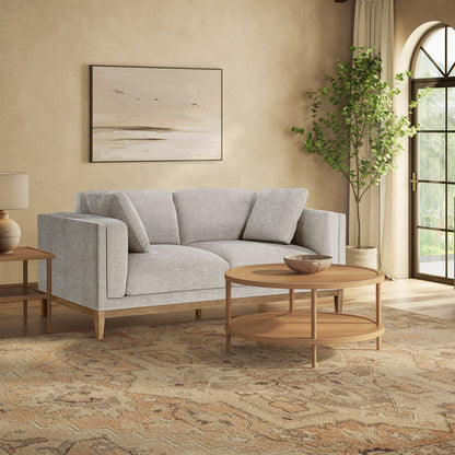 Renee Fabric Sofa with Wood Base, Light Gray