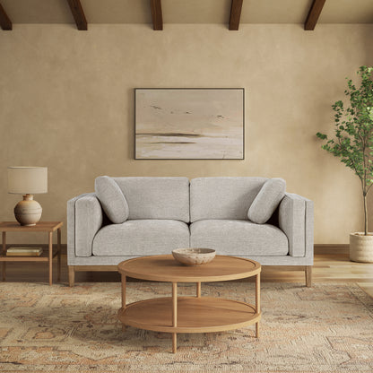 Renee Fabric Sofa with Wood Base, Light Gray