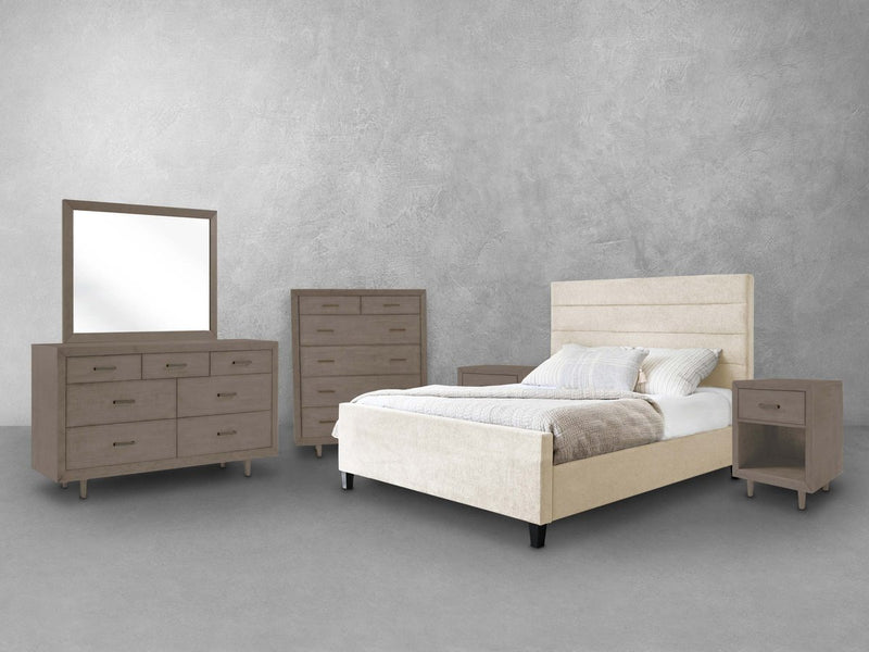 Retro Wood 6-pc Mid Century Upholstered Bedroom Set