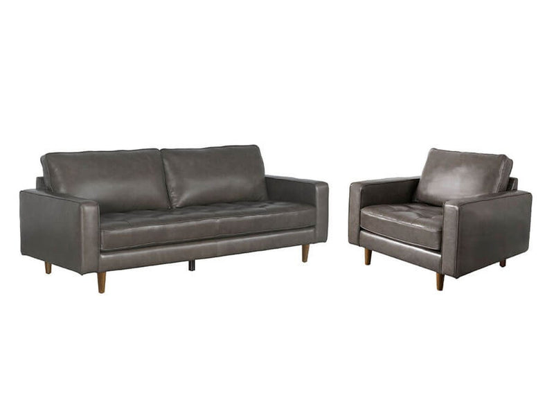 Holloway Mid-Century Leather Sofa and Armchair Set, Grey Default Title