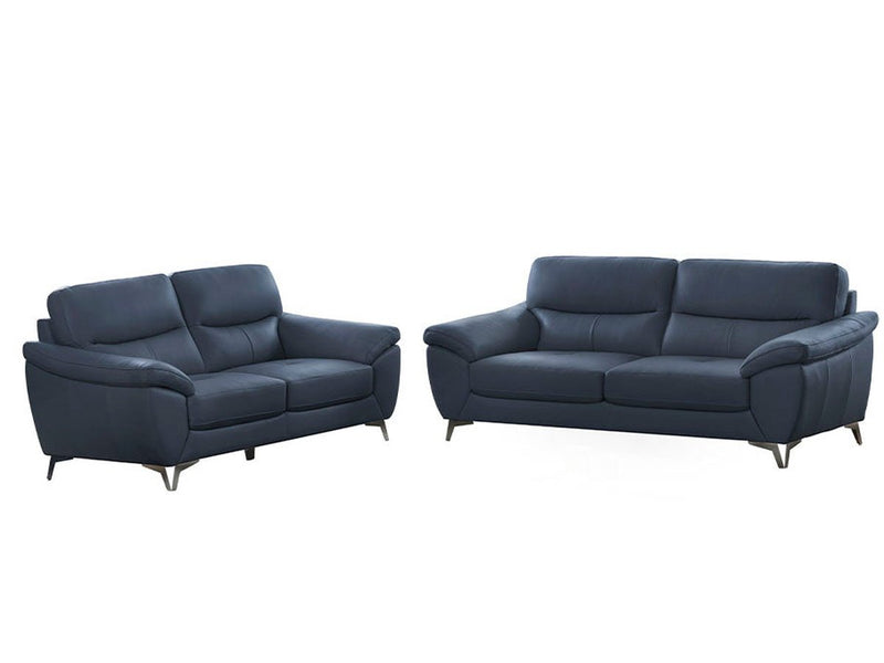 Cadence Top Grain Leather 2-piece Sofa and Loveseat Set, Blue Default Title