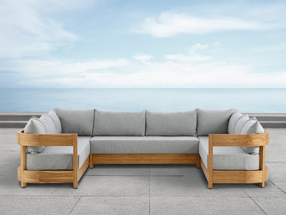 Santino® Outdoor 3-Piece U Shaped Sectional - Gray Fabric with Teak Frame