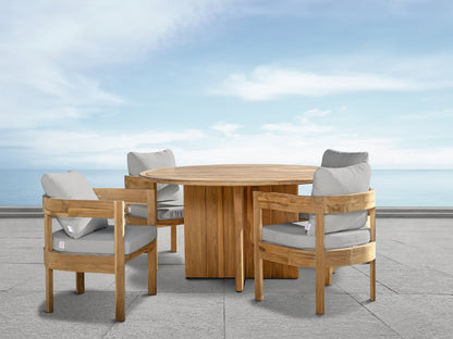 Santino® Outdoor 5-Piece Round Dining Set - Gray Fabric with Teak Frame