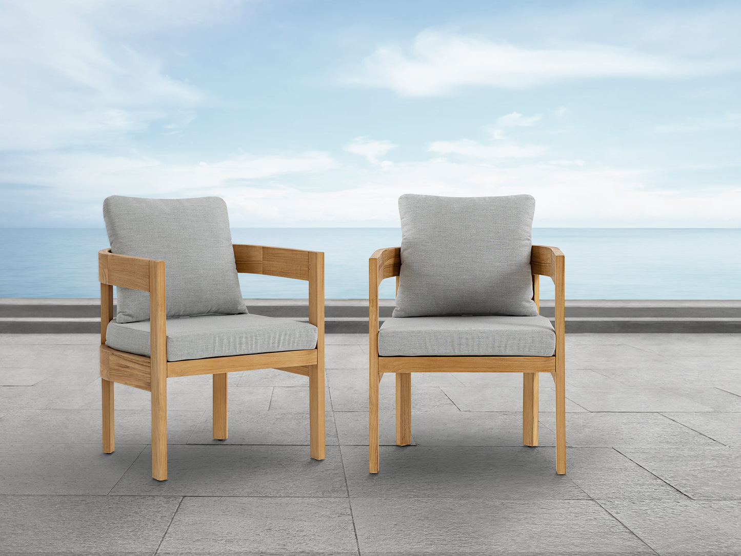 Santino® Outdoor Dining Chair (Set of 2) - Gray Fabric with Teak Frame