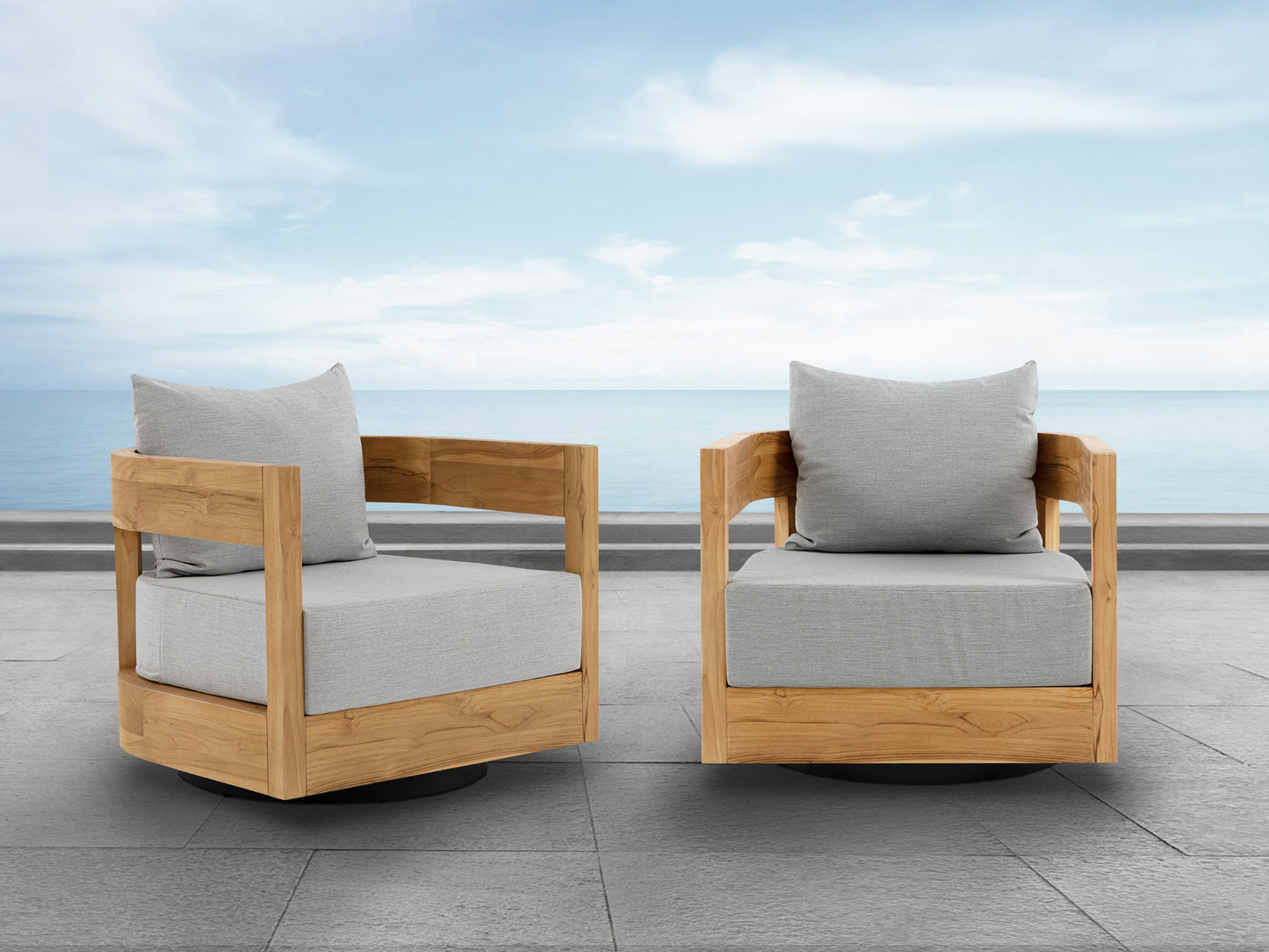 Santino® Outdoor Swivel Armchair - Gray Fabric with Teak Frame