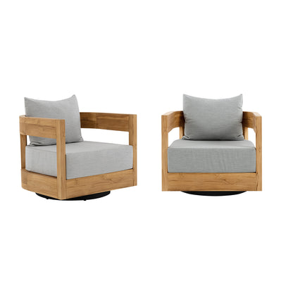 Santino® Outdoor Swivel Armchair - Gray Fabric with Teak Frame