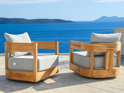 Santino® Outdoor Swivel Armchair - Gray Fabric with Teak Frame