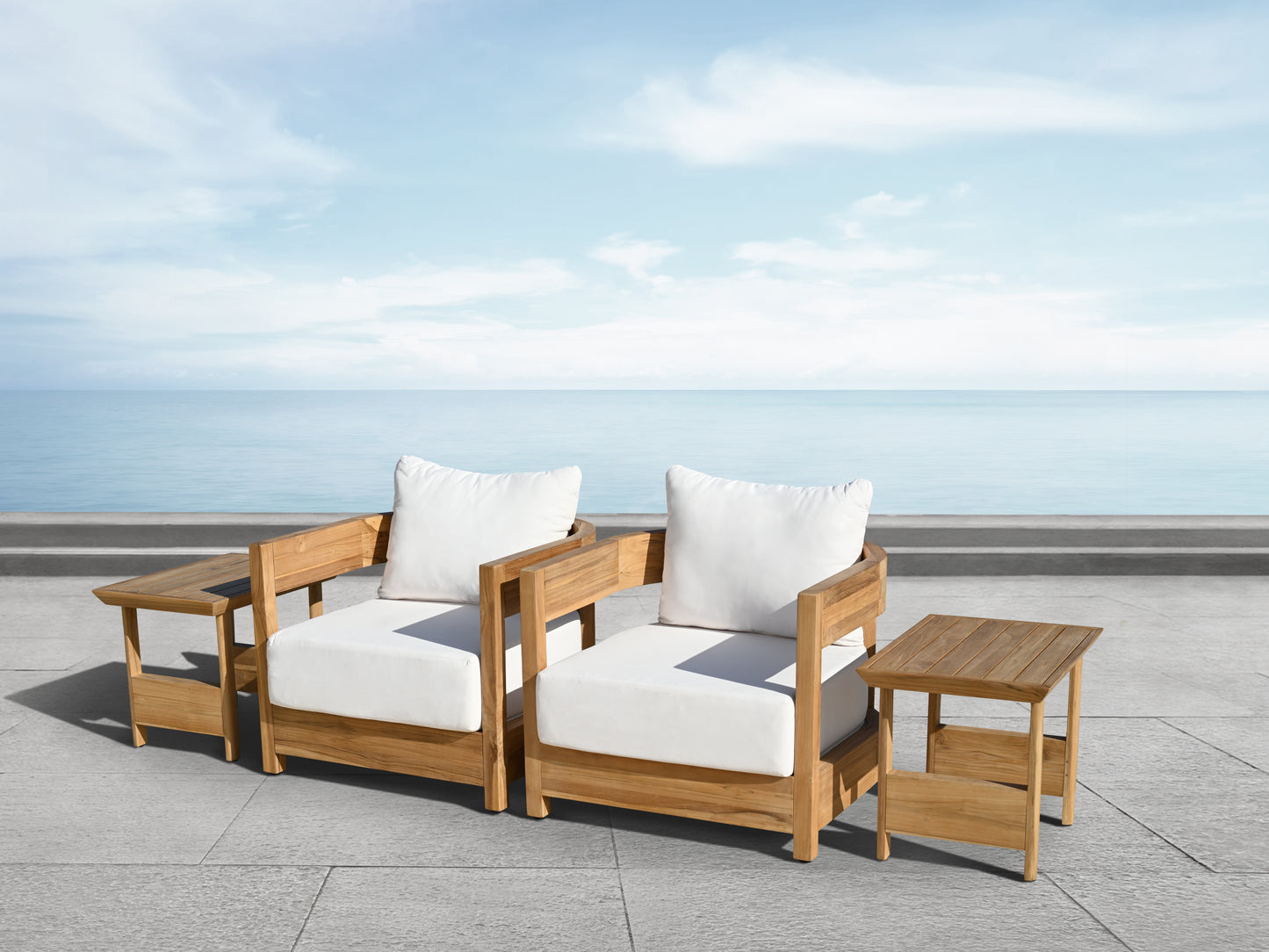 Santino® Outdoor 4-Piece Seating Set - White Fabric with Teak Frame