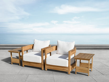 Santino® Outdoor 4-Piece Seating Set - White Fabric with Teak Frame