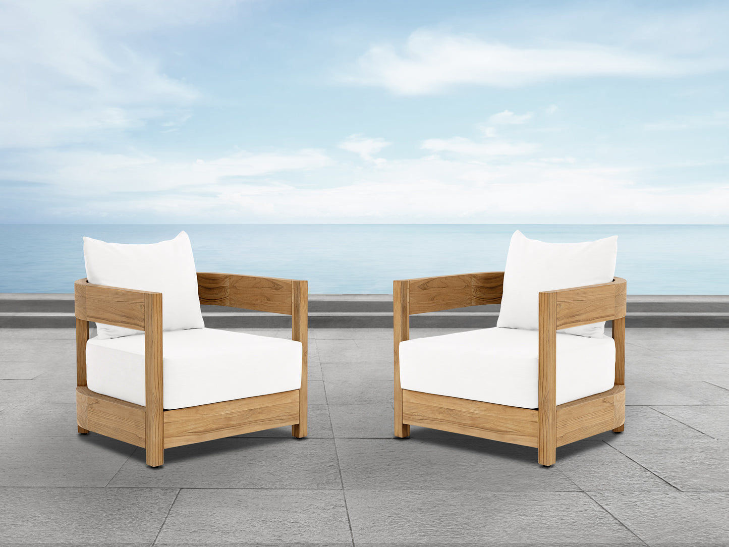 Santino® Outdoor Armchair - White Fabric with Teak Frame