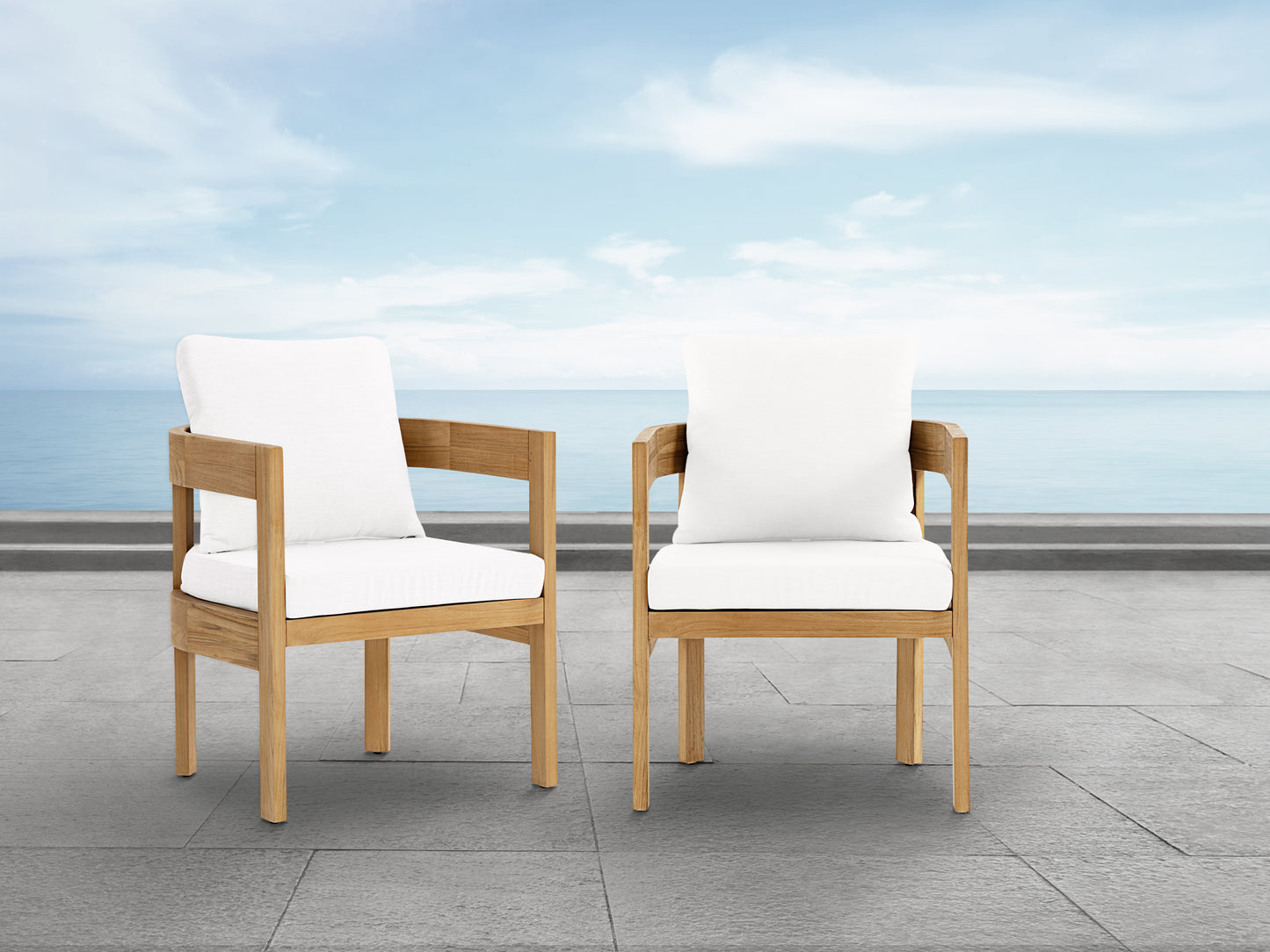 Santino® Outdoor Dining Chair (Set of 2) - White Fabric with Teak Frame