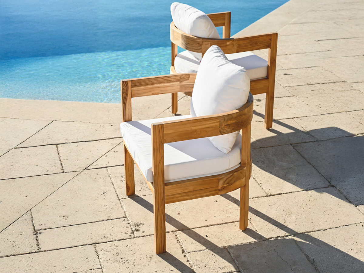 Santino® Outdoor Dining Chair (Set of 2) - White Fabric with Teak Frame