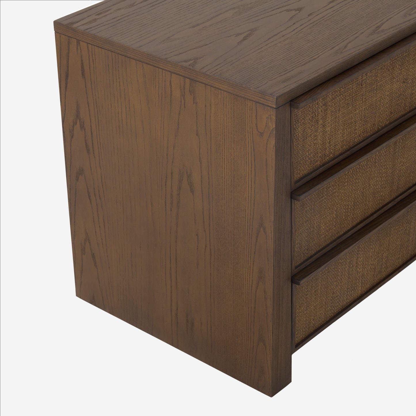 JoJo Fletcher Sawyer Oak & Grasscloth 3-Drawer Nightstand, Brown