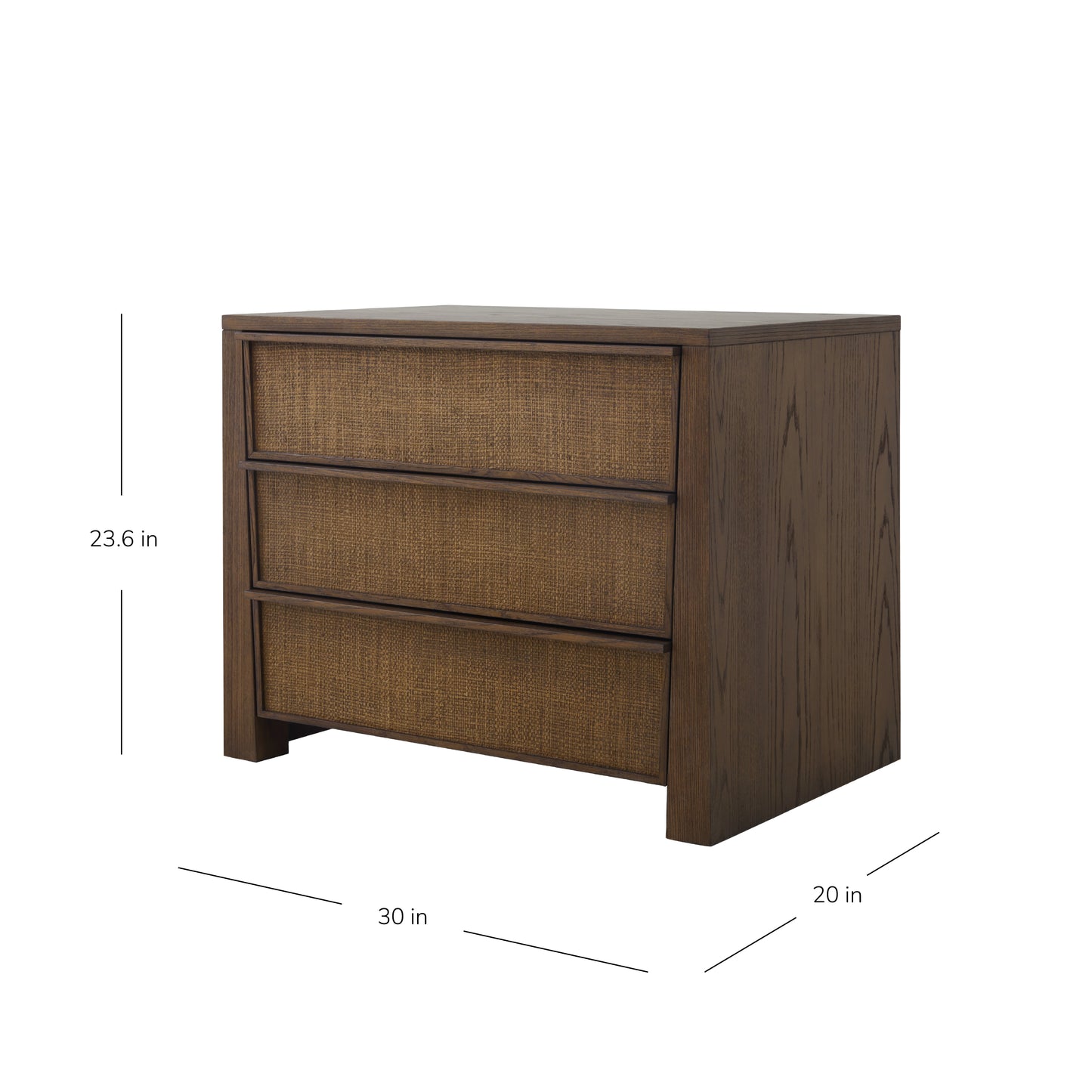 JoJo Fletcher Sawyer Oak & Grasscloth 3-Drawer Nightstand, Brown