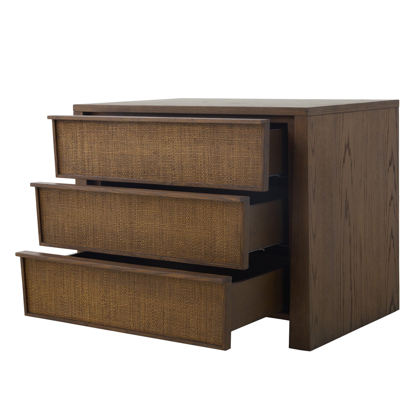 JoJo Fletcher Sawyer Oak & Grasscloth 3-Drawer Nightstand, Brown