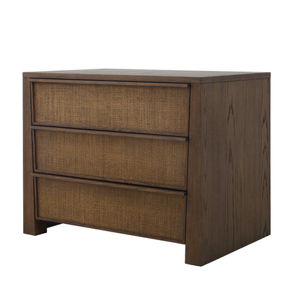JoJo Fletcher Sawyer Oak & Grasscloth 3-Drawer Nightstand, Brown