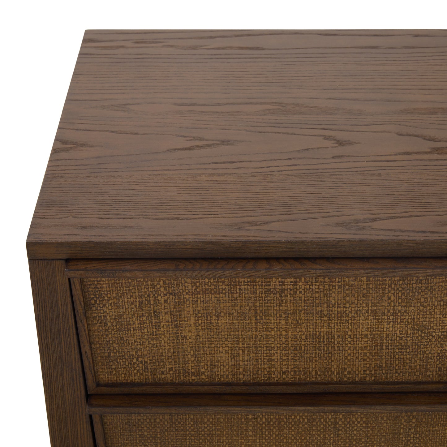 JoJo Fletcher Sawyer Oak & Grasscloth 3-Drawer Nightstand, Brown