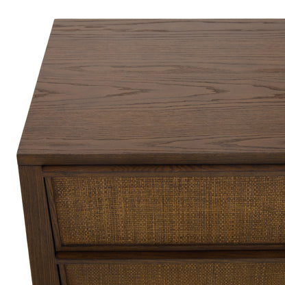 JoJo Fletcher Sawyer Oak & Grasscloth 3-Drawer Nightstand, Brown