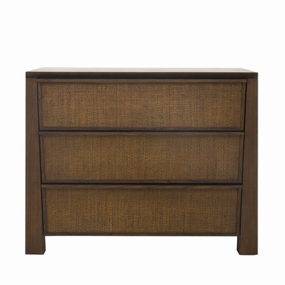 JoJo Fletcher Sawyer Oak & Grasscloth 3-Drawer Nightstand, Brown