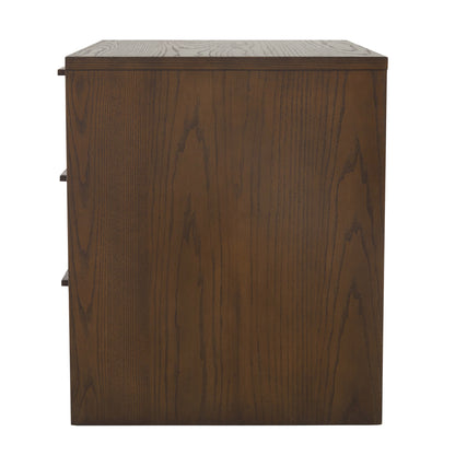 JoJo Fletcher Sawyer Oak & Grasscloth 3-Drawer Nightstand, Brown