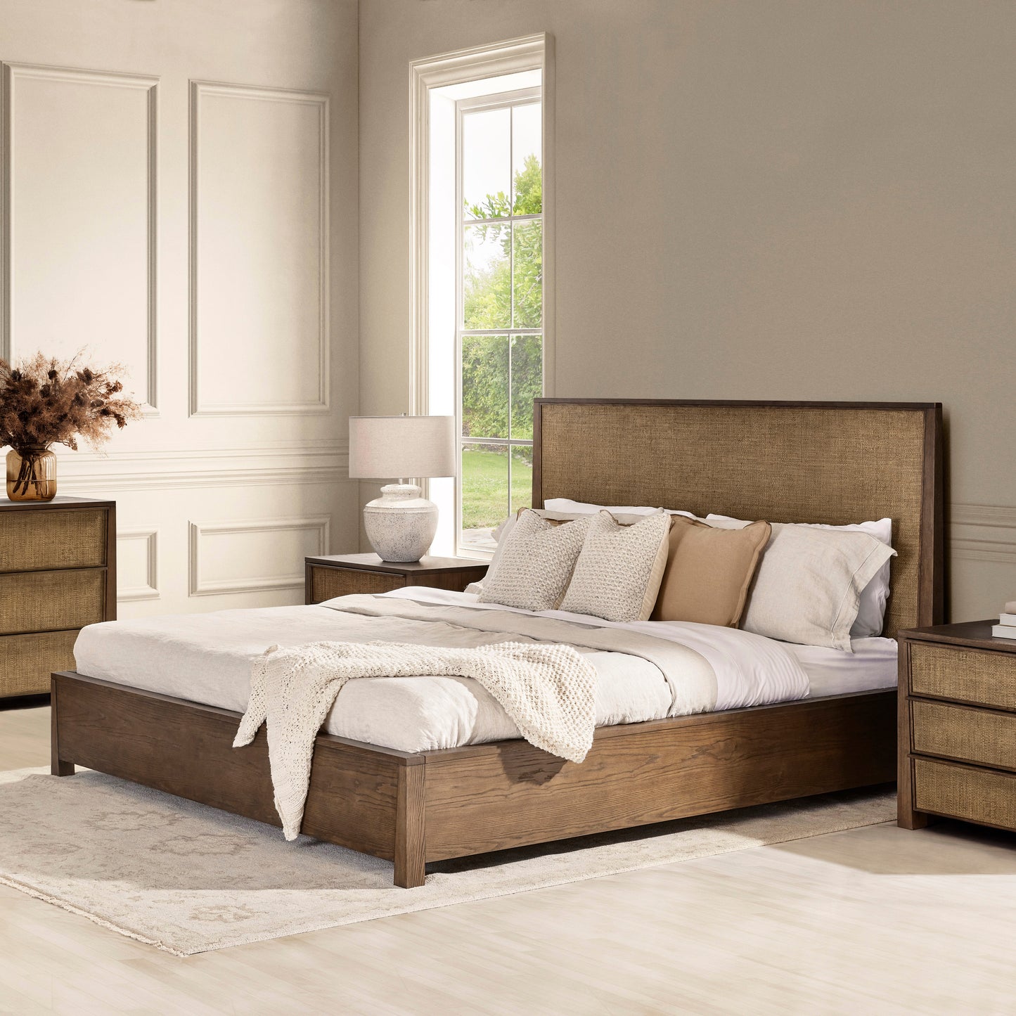 JoJo Fletcher Sawyer Oak & Grasscloth Bed, Brown - King
