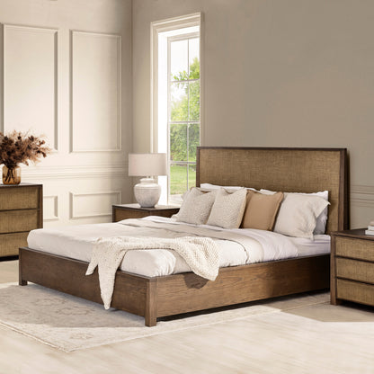 JoJo Fletcher Sawyer Oak & Grasscloth Bed, Brown - Queen