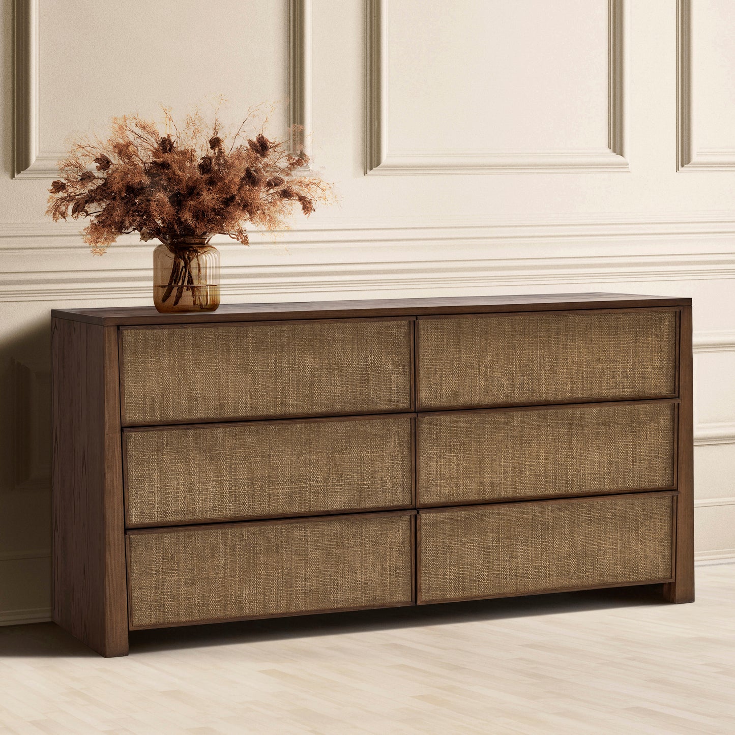 JoJo Fletcher Sawyer Oak & Grasscloth Dresser, Brown