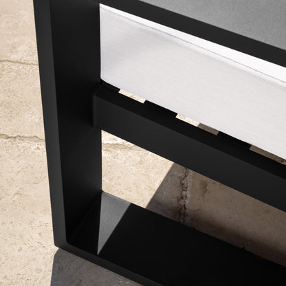 Torren Outdoor Sofa, White Fabric with Black Aluminum Frame