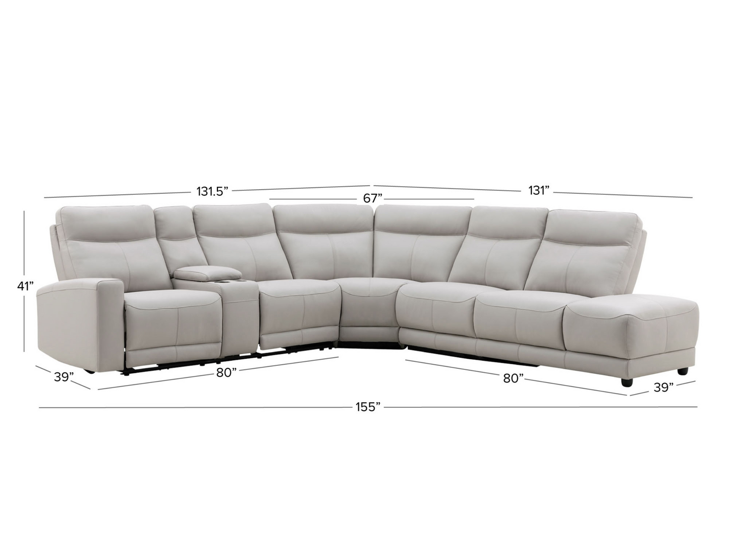 Kimmel Power Reclining Leather Sectional with Power Headrests - Gray