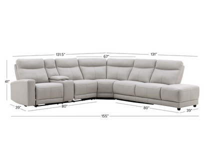 Kimmel Power Reclining Leather Sectional with Power Headrests - Gray