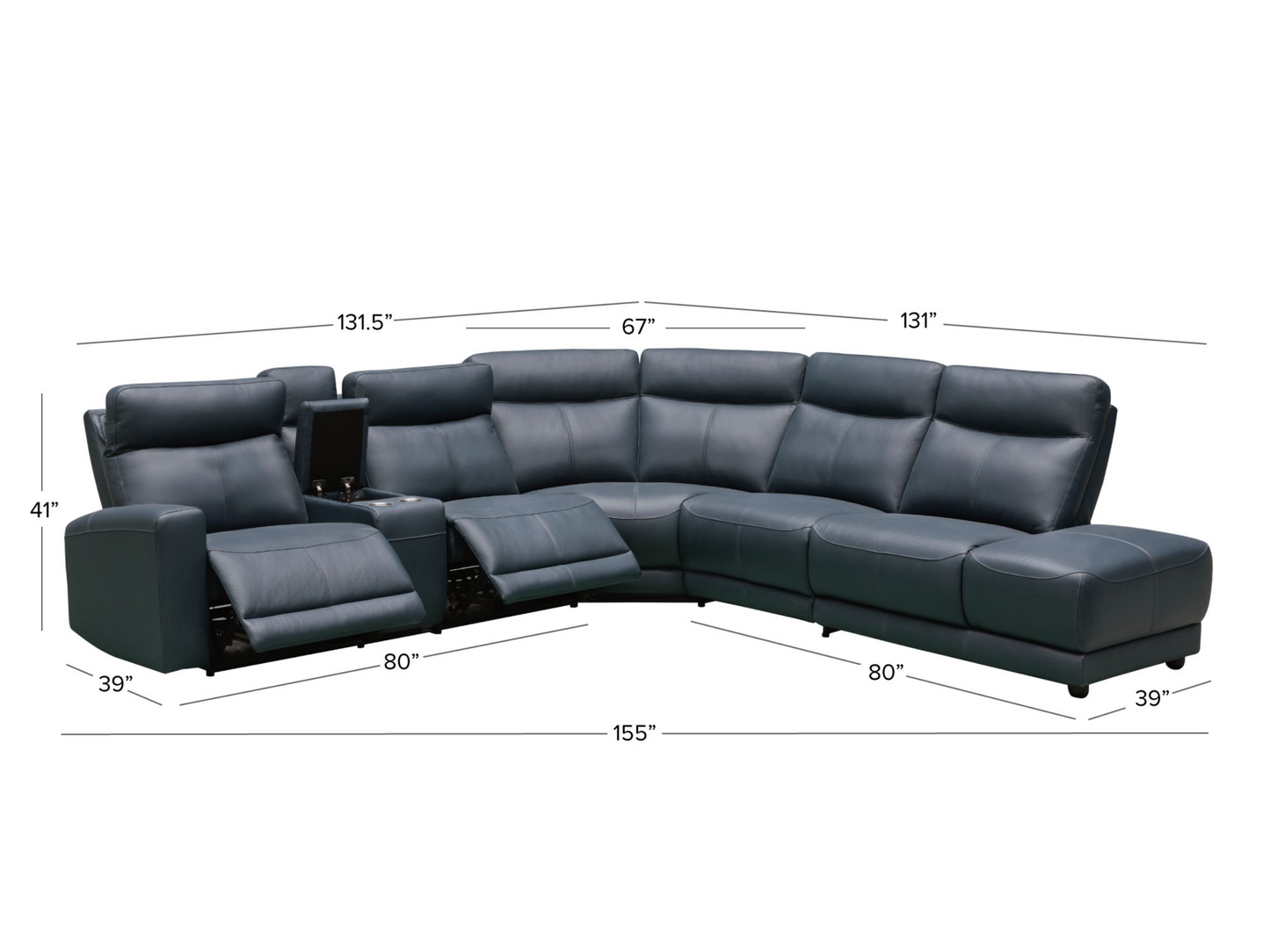 Kimmel Power Reclining Leather Sectional with Power Headrests - Blue