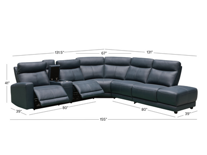 Kimmel Power Reclining Leather Sectional with Power Headrests - Blue