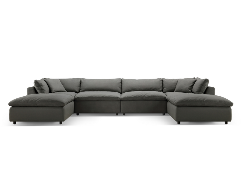 Luxe Gray Nubuck Leather 6-pc U-Shaped Sectional