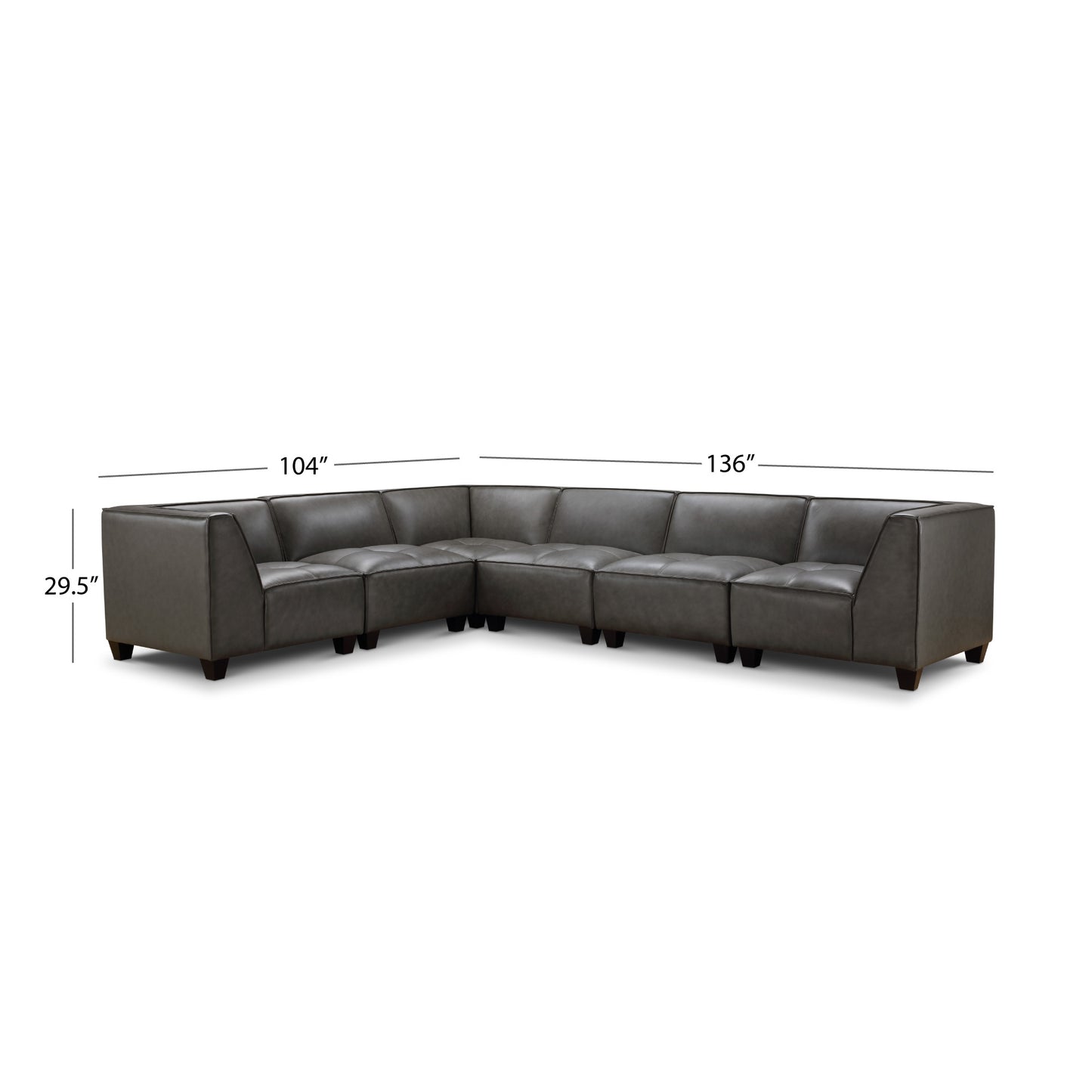 Wallingford 6-pc Modular Leather Sectional, Dark Gray