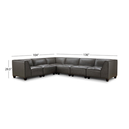 Wallingford 6-pc Modular Leather Sectional, Dark Gray