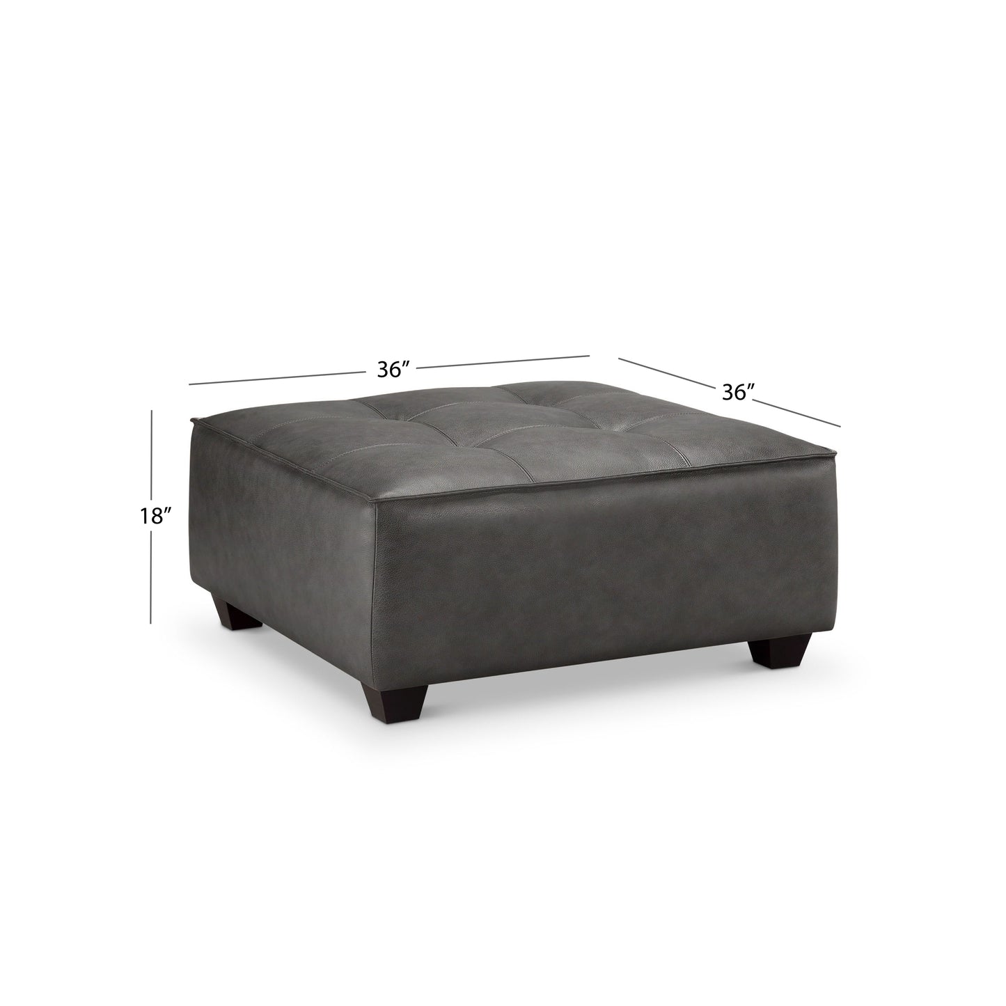 Wallingford Top Grain Leather Ottoman, Dark Gray
