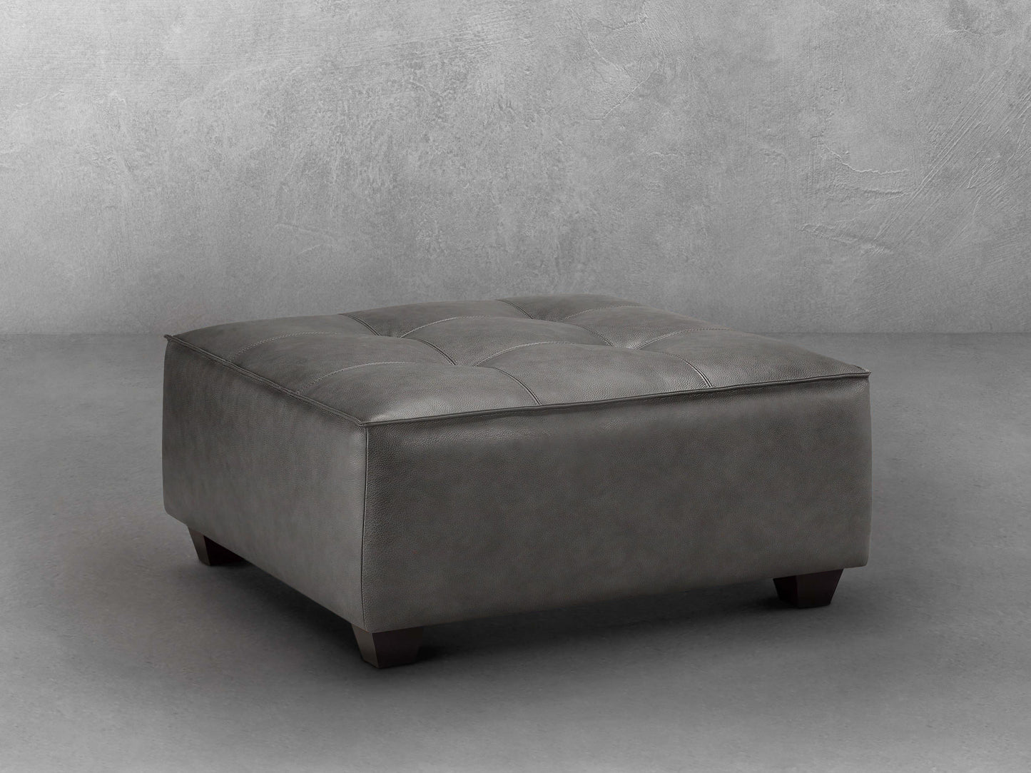 Wallingford Top Grain Leather Ottoman, Dark Gray