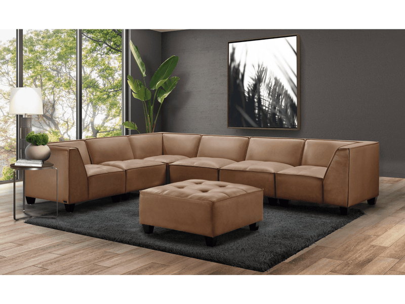 Wallingford 7-pc Modular Leather Sectional with Ottoman