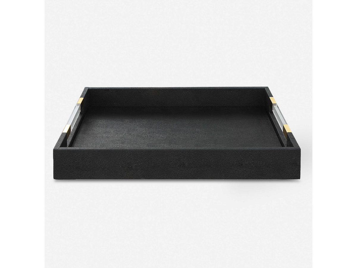 Abbyson Home Winnie Black Shagreen Tray