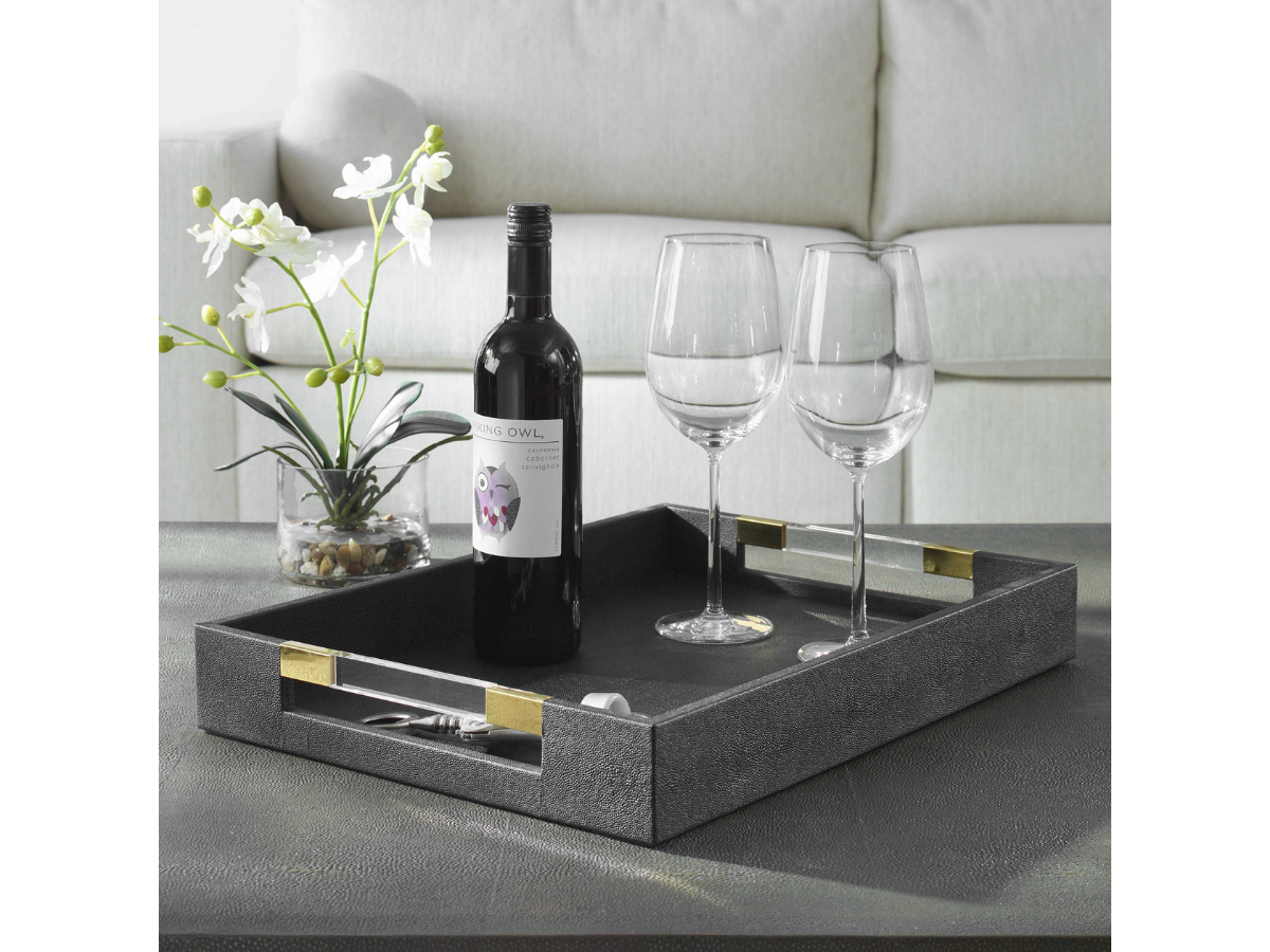 Abbyson Home Winnie Black Shagreen Tray
