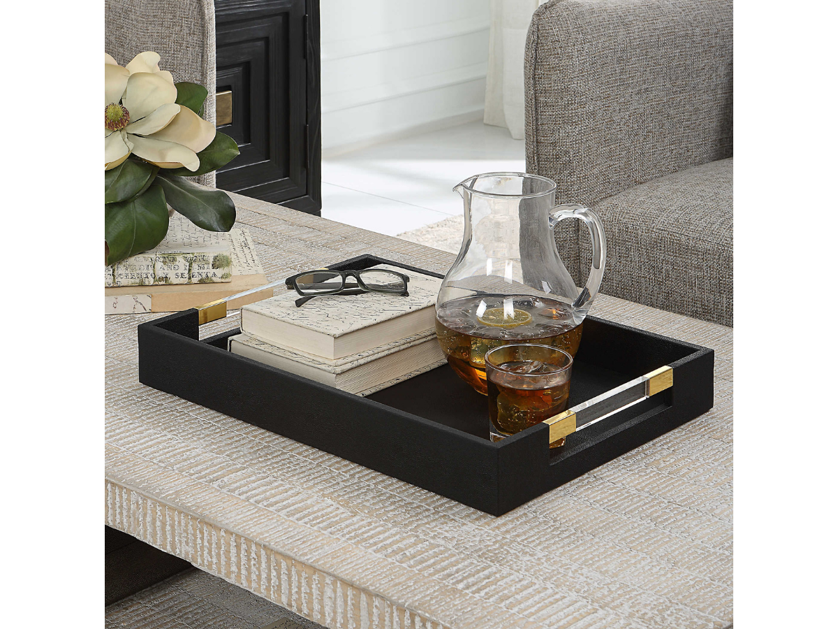 Abbyson Home Winnie Black Shagreen Tray