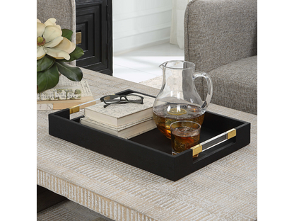 Abbyson Home Winnie Black Shagreen Tray