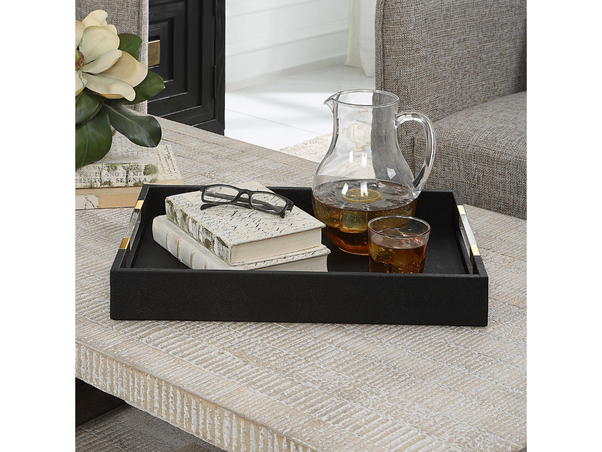 Abbyson Home Winnie Black Shagreen Tray
